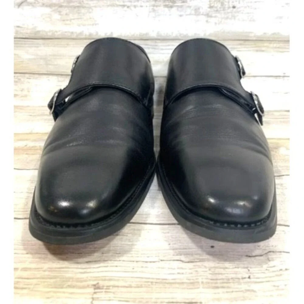 La Milano Men's Black Leather Double‎ Monk Strap Dress Shoes Size 10.5